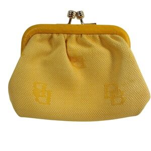 Dooney & Bourke Vintage Yellow Monogram Canvas Kiss Lock Coin Purse Red Interior